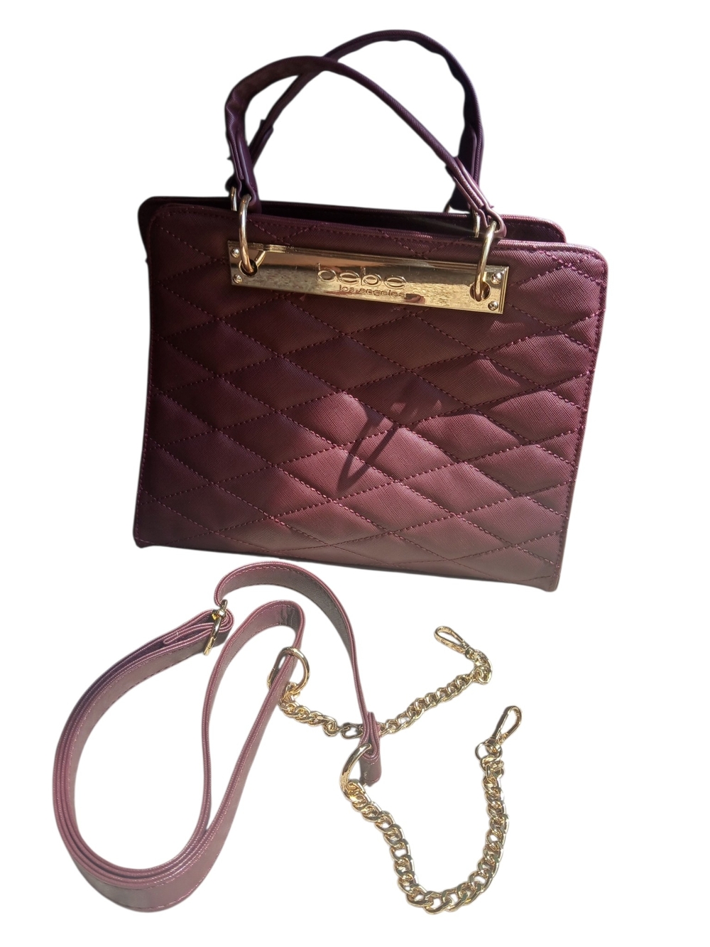 Nwot Bebe Quilted Satchel Bag in Deep Plum Strap Included